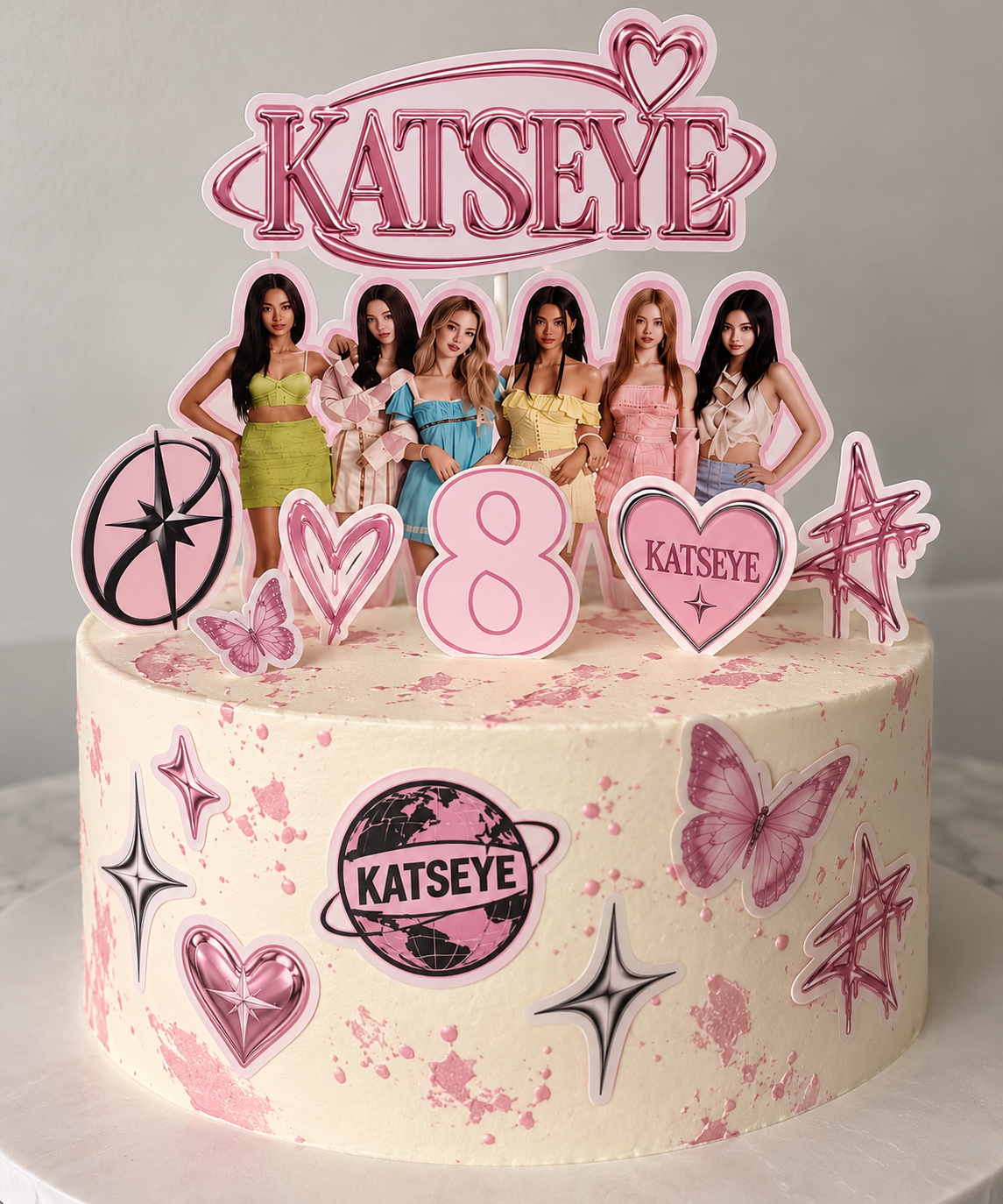 KATSEYE edible cake topper design example from Katia Edible Cake Art