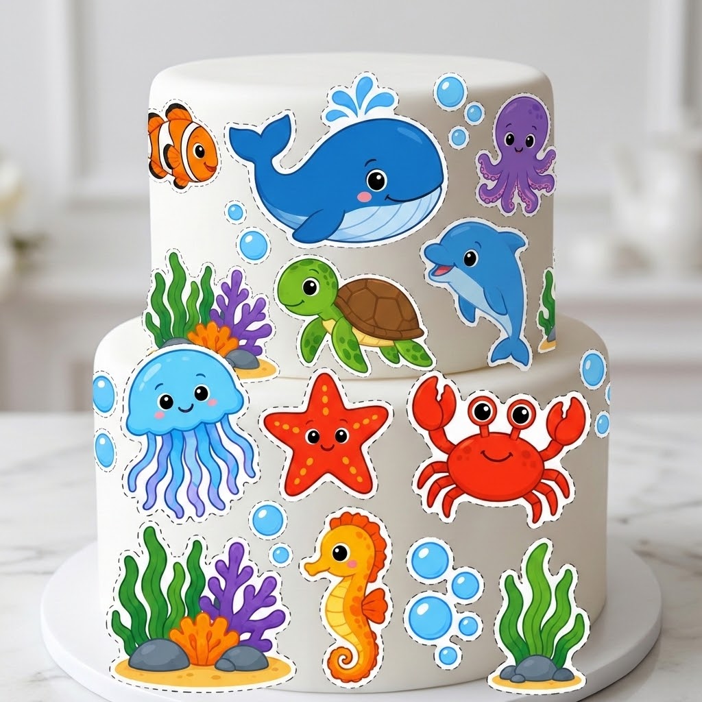 Under the Sea Edible Cake Toppers / Ocean Animals Cake Topper