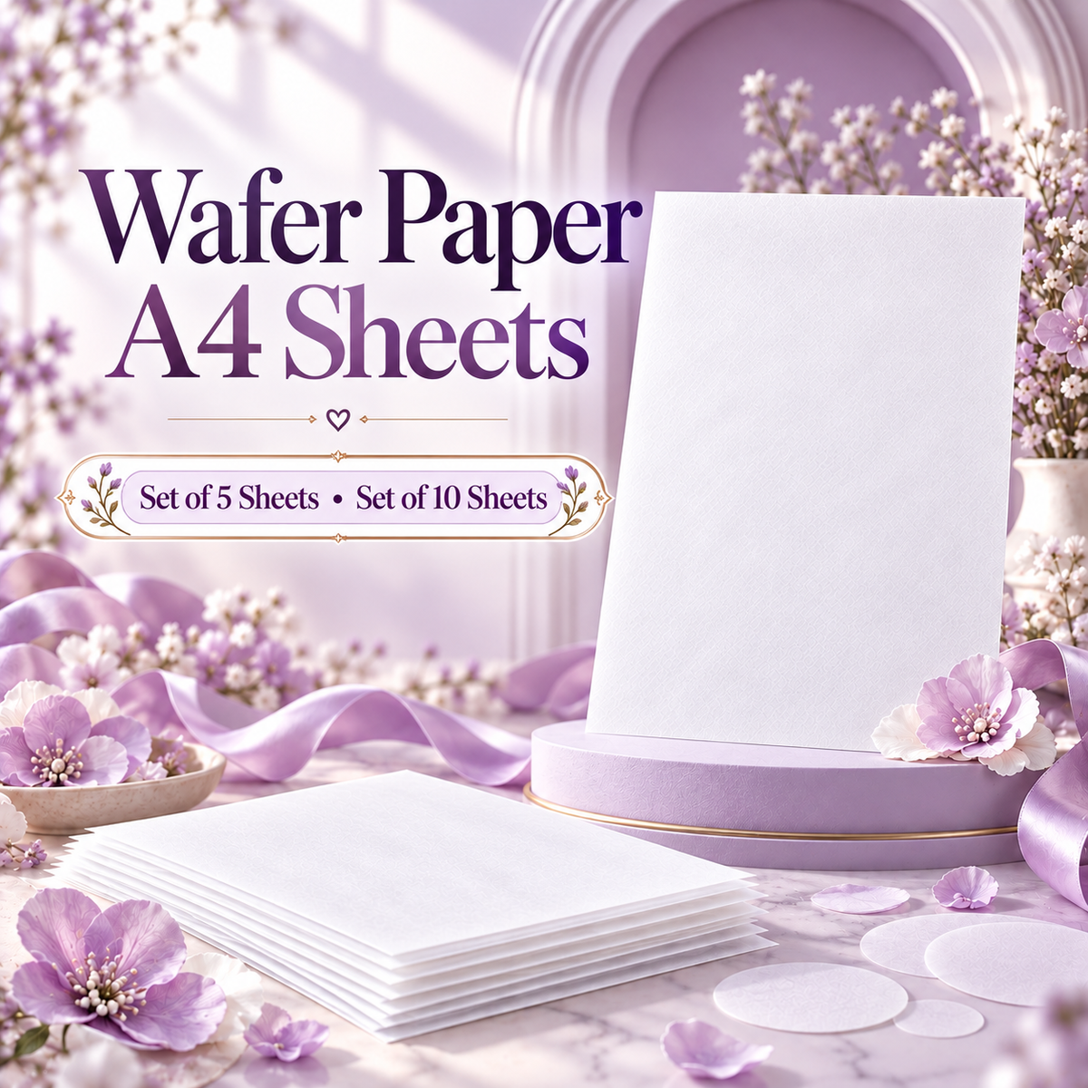 White edible wafer paper A4 sheets for flower making, cake toppers and edible printing