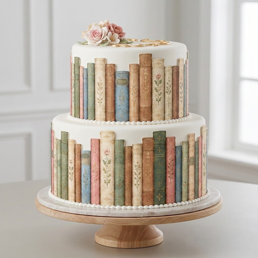 Bookshelf Edible Cake Wrap – Wafer Paper or Icing Sheet