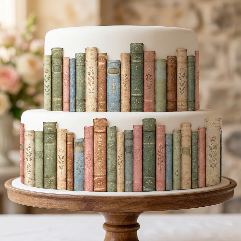 Bookshelf Edible Cake Wrap – Wafer Paper or Icing Sheet