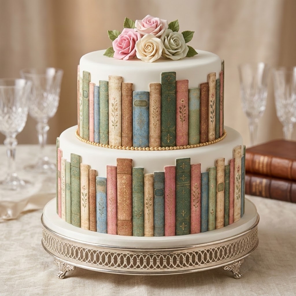 Bookshelf Edible Cake Wrap – Wafer Paper or Icing Sheet