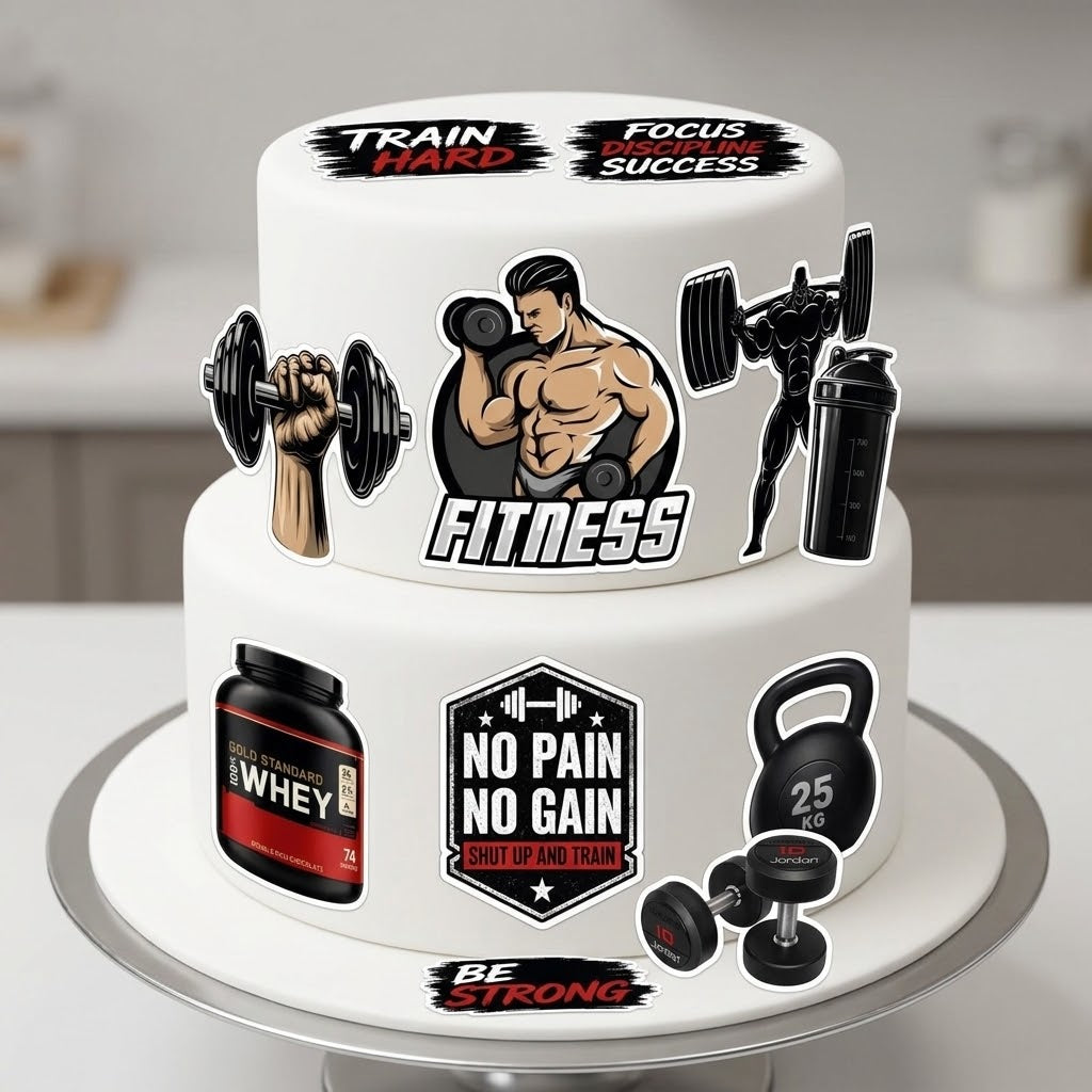 Gym Fitness Edible Cake Topper – Bodybuilder Birthday Cake Decoration