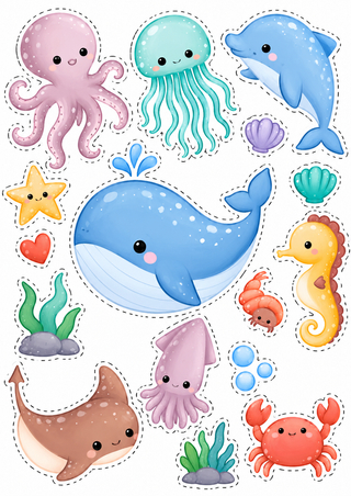 Design 3 – Under the Sea Edible Cake Toppers / Ocean Animals Cake Topper