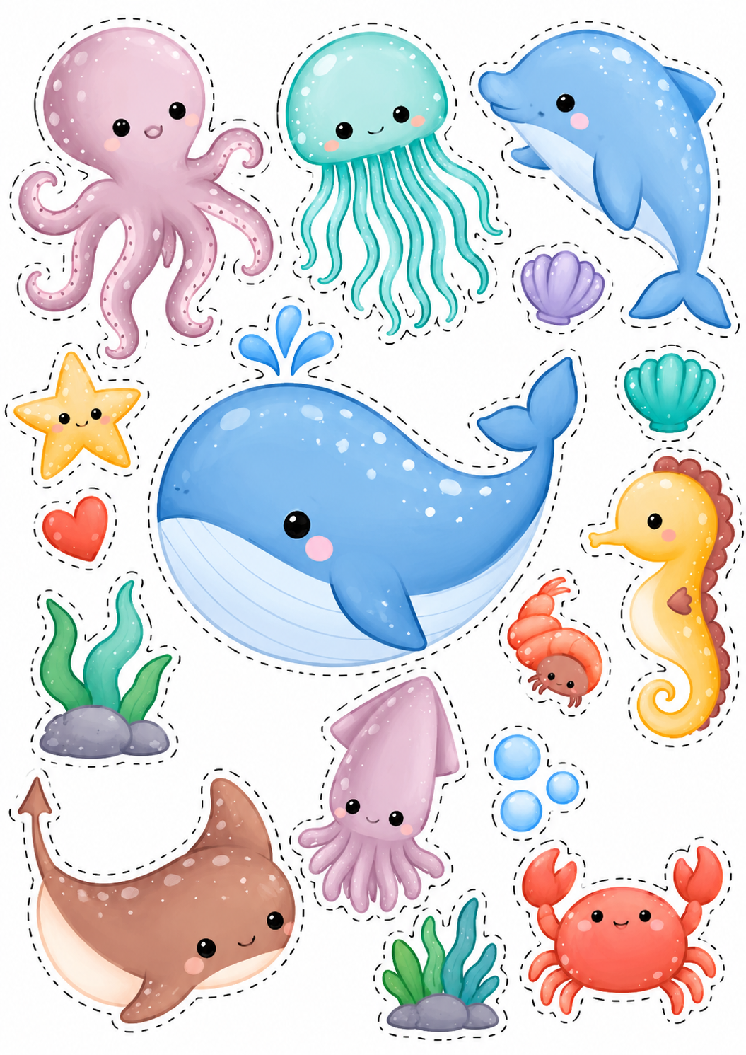 Under the Sea printable edible cake topper artwork, ocean-themed design 3