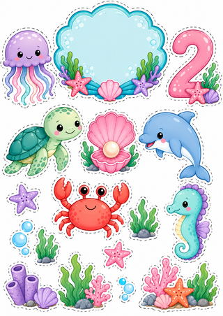Design 4 – Under the Sea Edible Cake Toppers / Ocean Animals Cake Topper