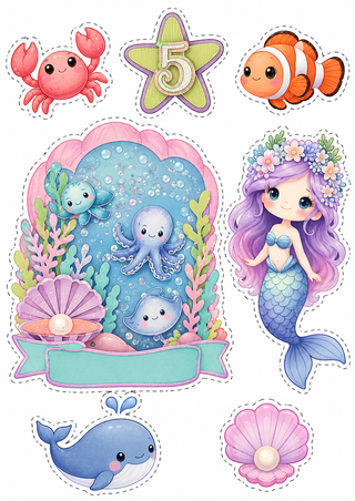 Design 7 – Under the Sea Edible Cake Toppers / Ocean Animals Cake Topper