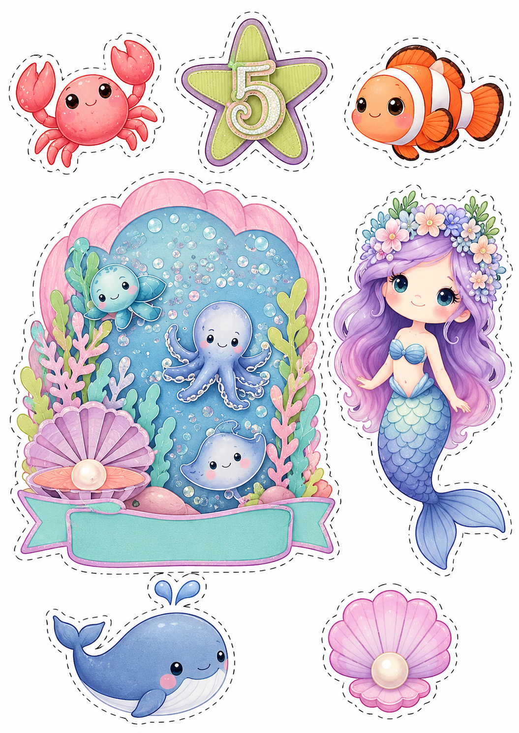 Under the Sea printable edible cake topper artwork, ocean-themed design 7