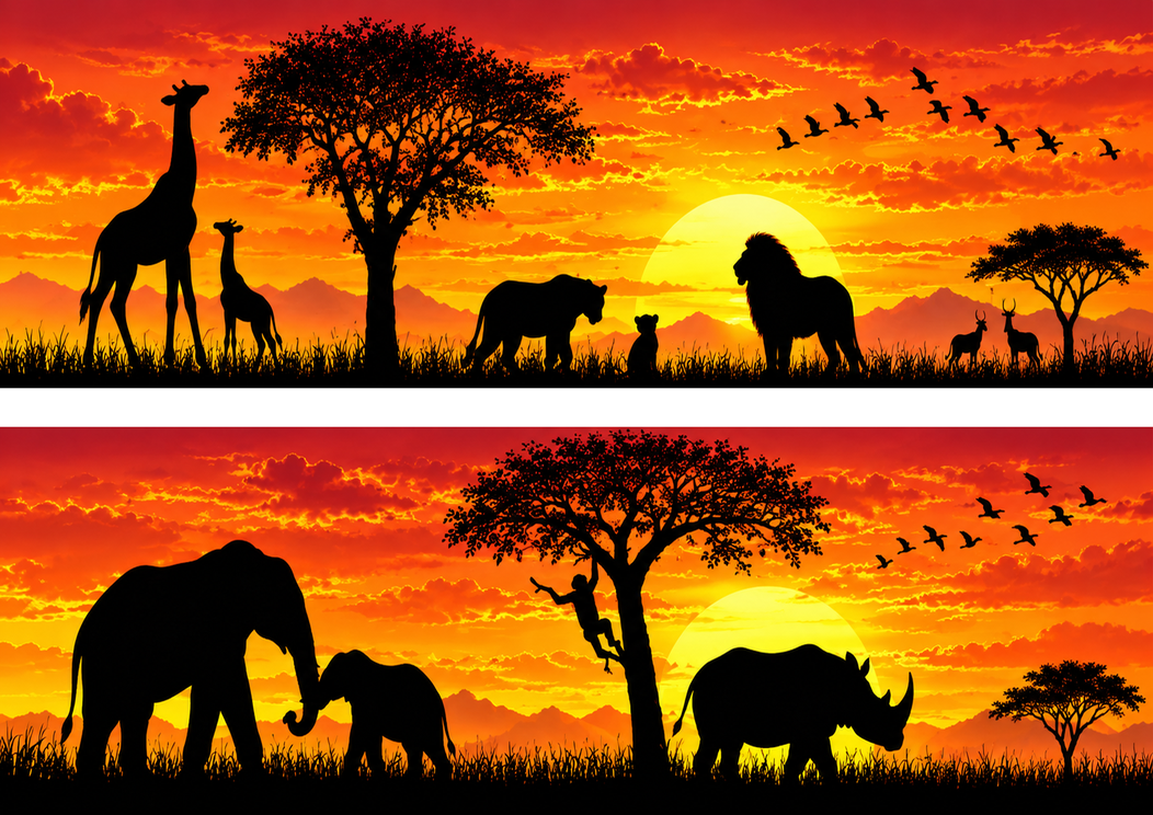 Safari Sunset Edible Cake Wrap – African Savannah Silhouette A4 Cake Border