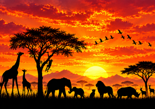 Design 2 – Safari Sunset Edible Cake Wrap – African Savannah Silhouette A4 Cake Border