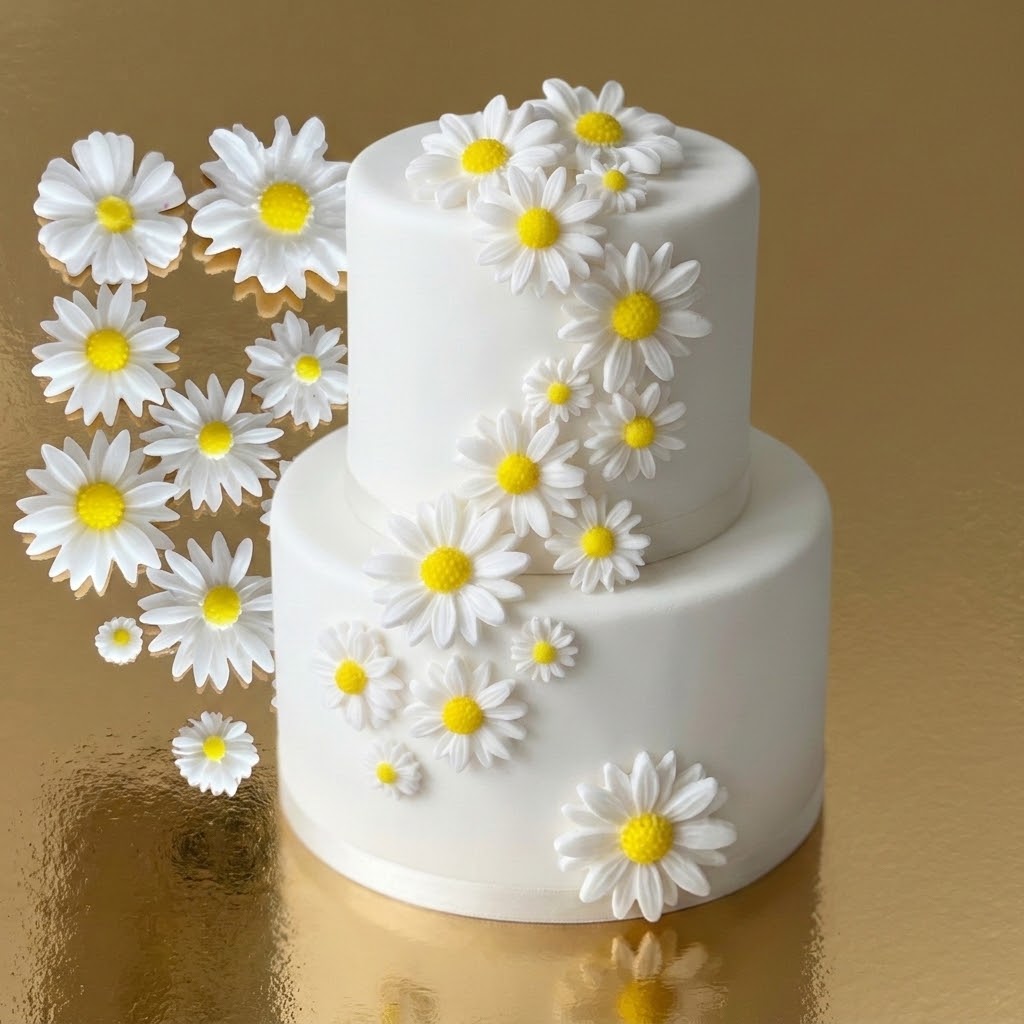 Edible Sugar Daisy Cake Decoration / Set of 24 Fondant Daisies