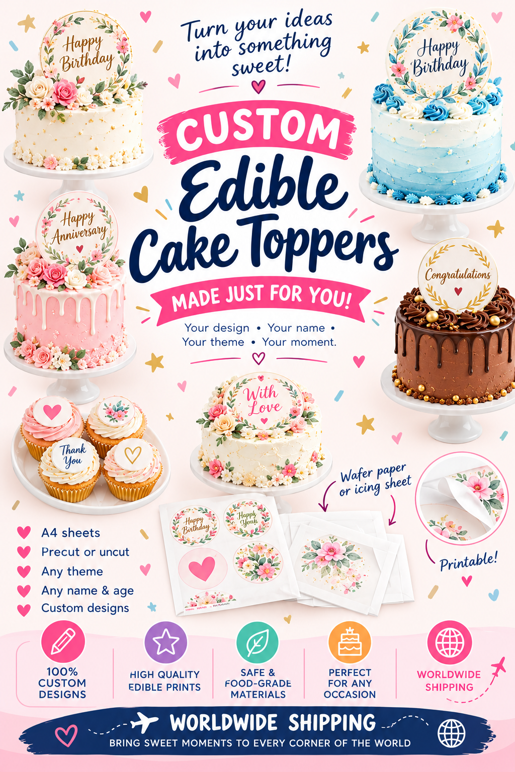 Custom Edible Cake Topper – Personalized Any Theme Cake Topper