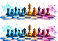 Design 1: two 29.7 by 10 cm watercolor chess cake wrap strips on A4 landscape sheet