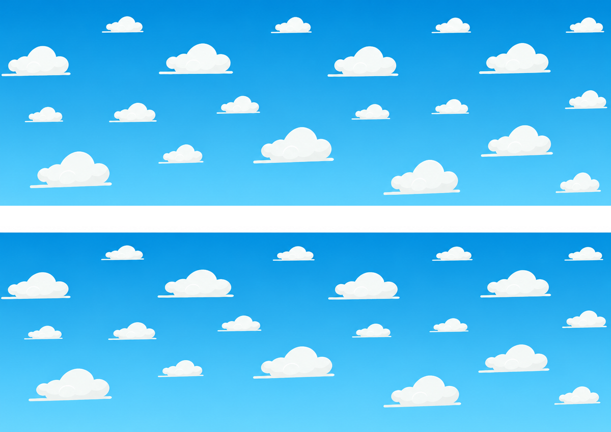 Design 1 A4 landscape sheet with two blue sky and white clouds edible wrap strips, 1 cm centre gap only