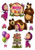 Cute girl and bear edible cake topper design 1 in wafer paper or icing sheet for birthday cakes and cupcakes.