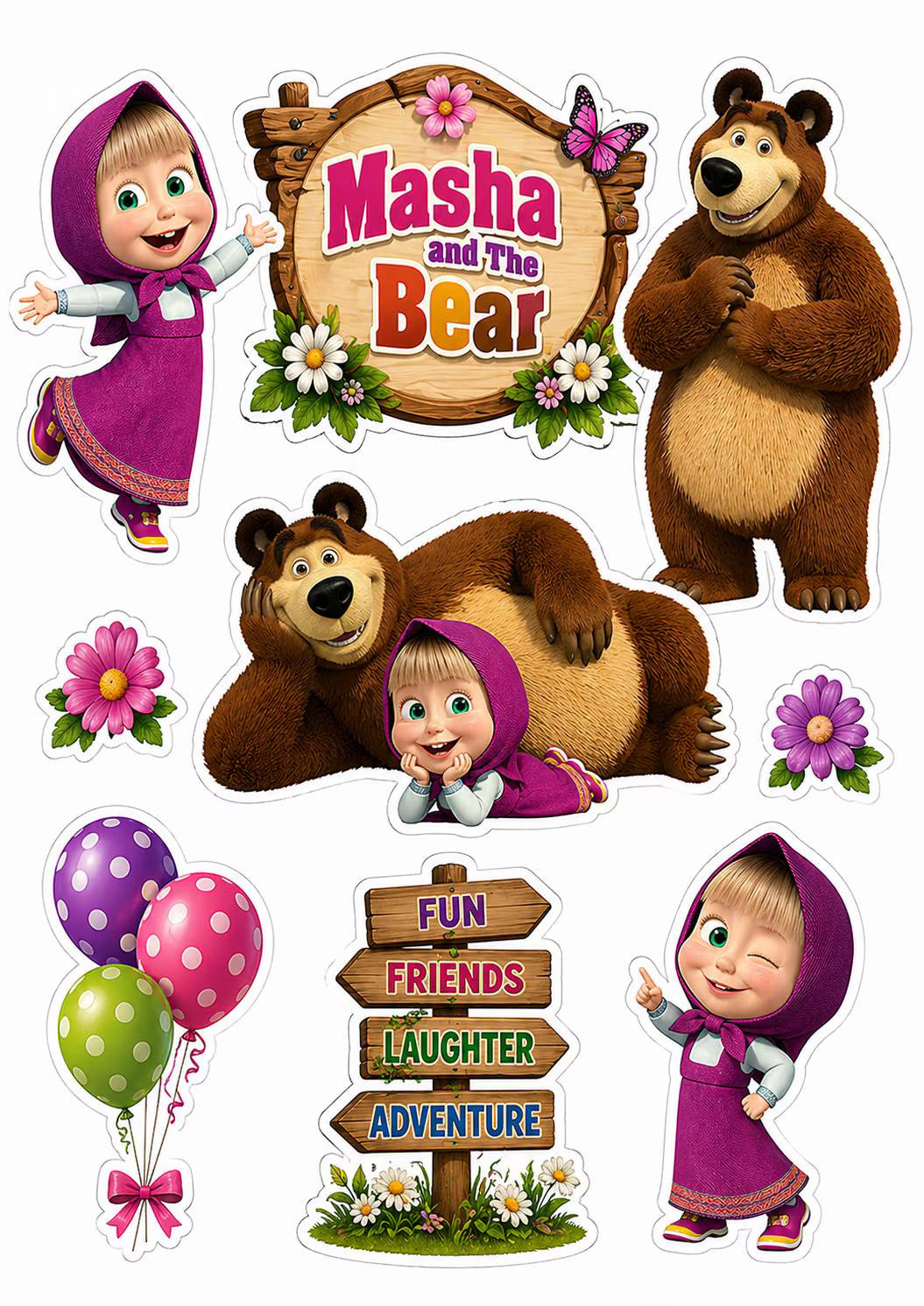 Cute girl and bear edible cake topper design 1 in wafer paper or icing sheet for birthday cakes and cupcakes.