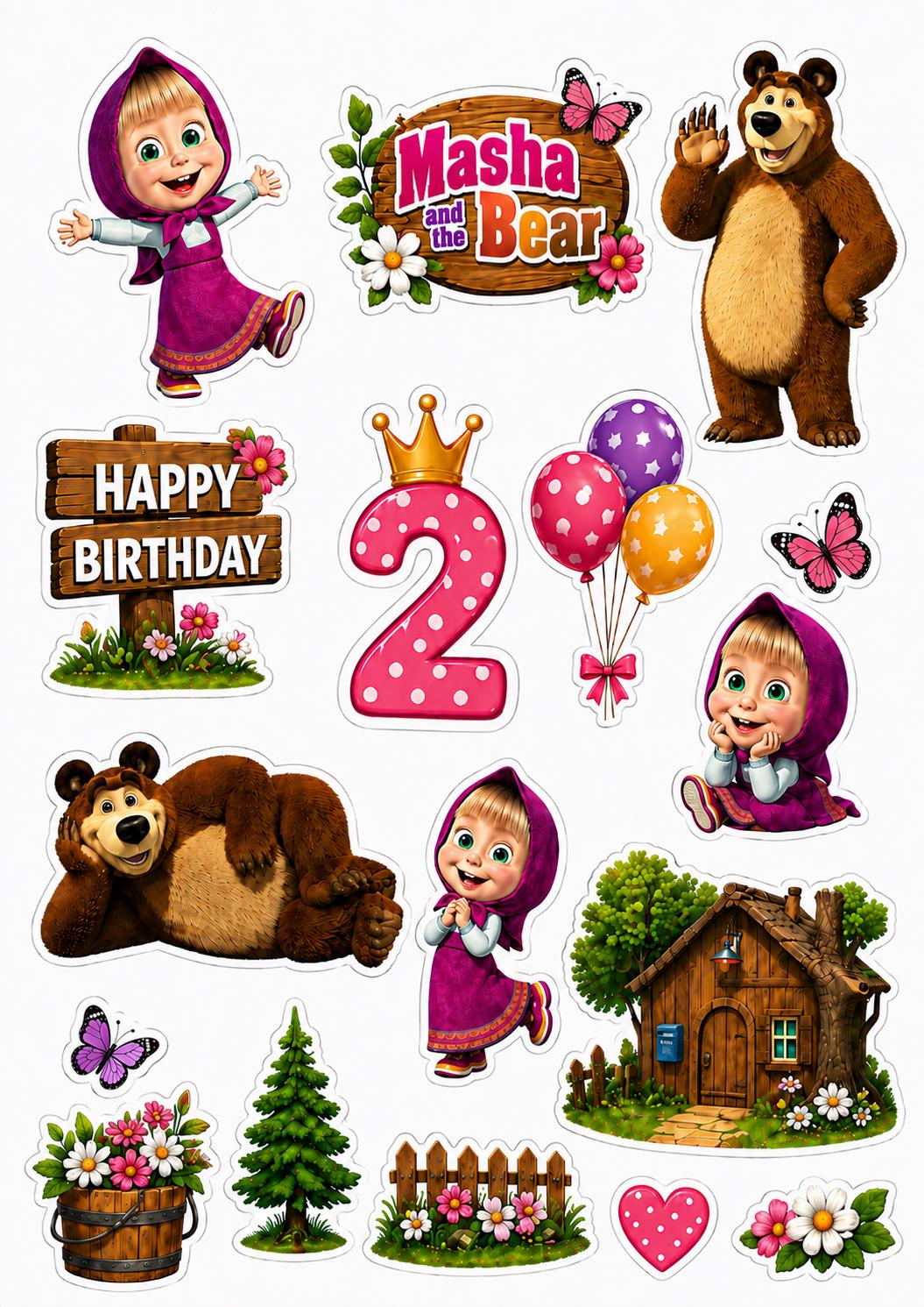 Cute girl and bear edible cake topper design 3 in wafer paper or icing sheet for birthday cakes and cupcakes.
