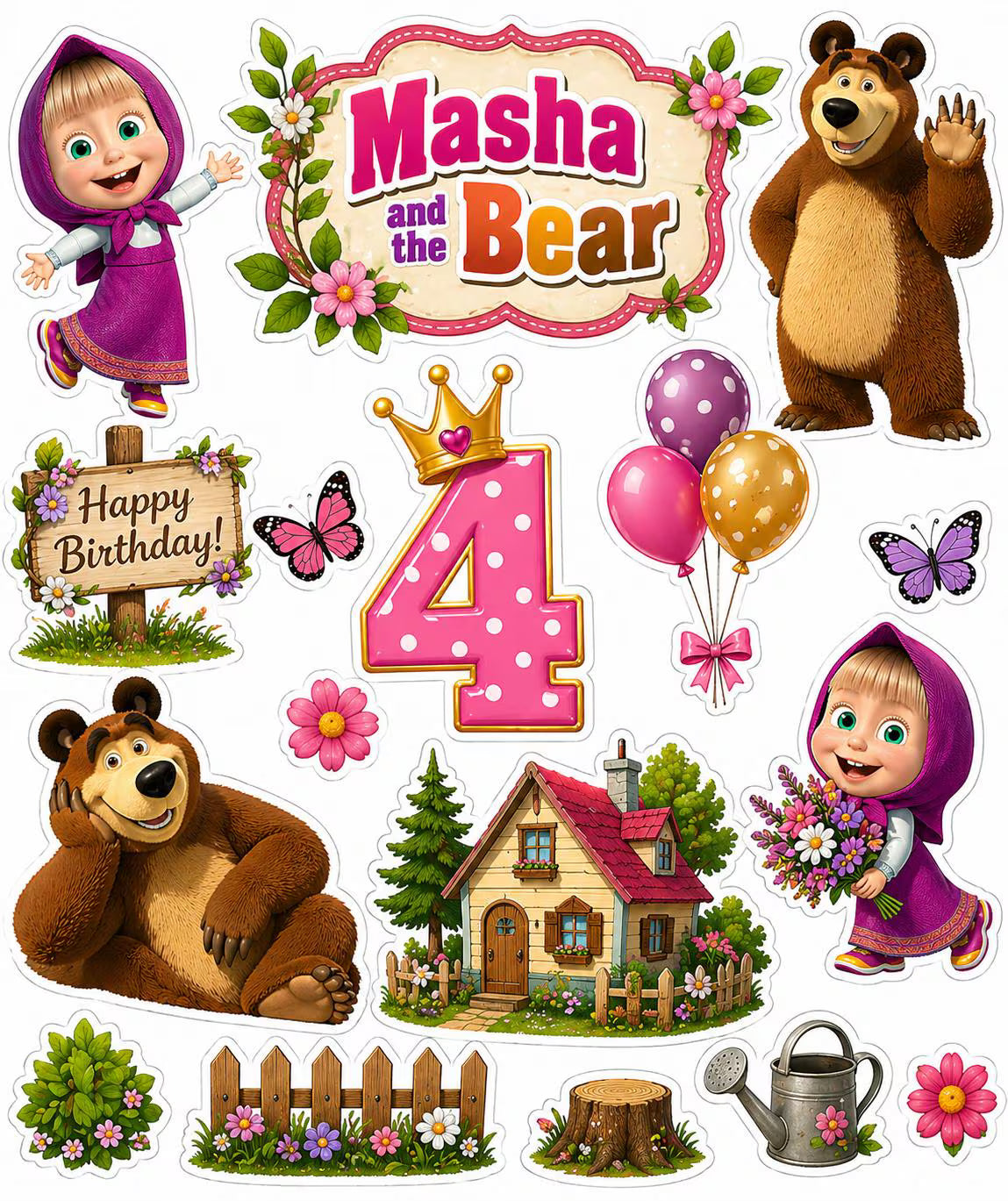 Cute girl and bear edible cake topper design 6 in wafer paper or icing sheet for birthday cakes and cupcakes.