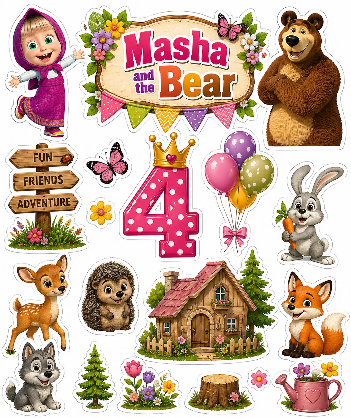 Cute girl and bear edible cake topper design 7 in wafer paper or icing sheet for birthday cakes and cupcakes.