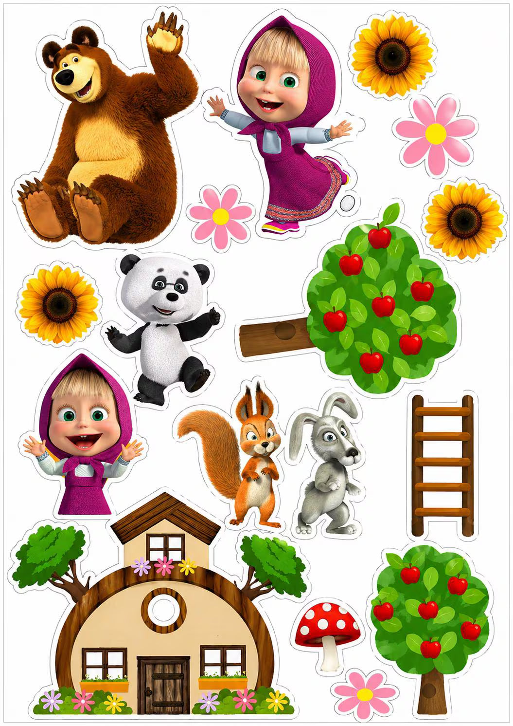 Cute girl and bear edible cake topper design 8 in wafer paper or icing sheet for birthday cakes and cupcakes.