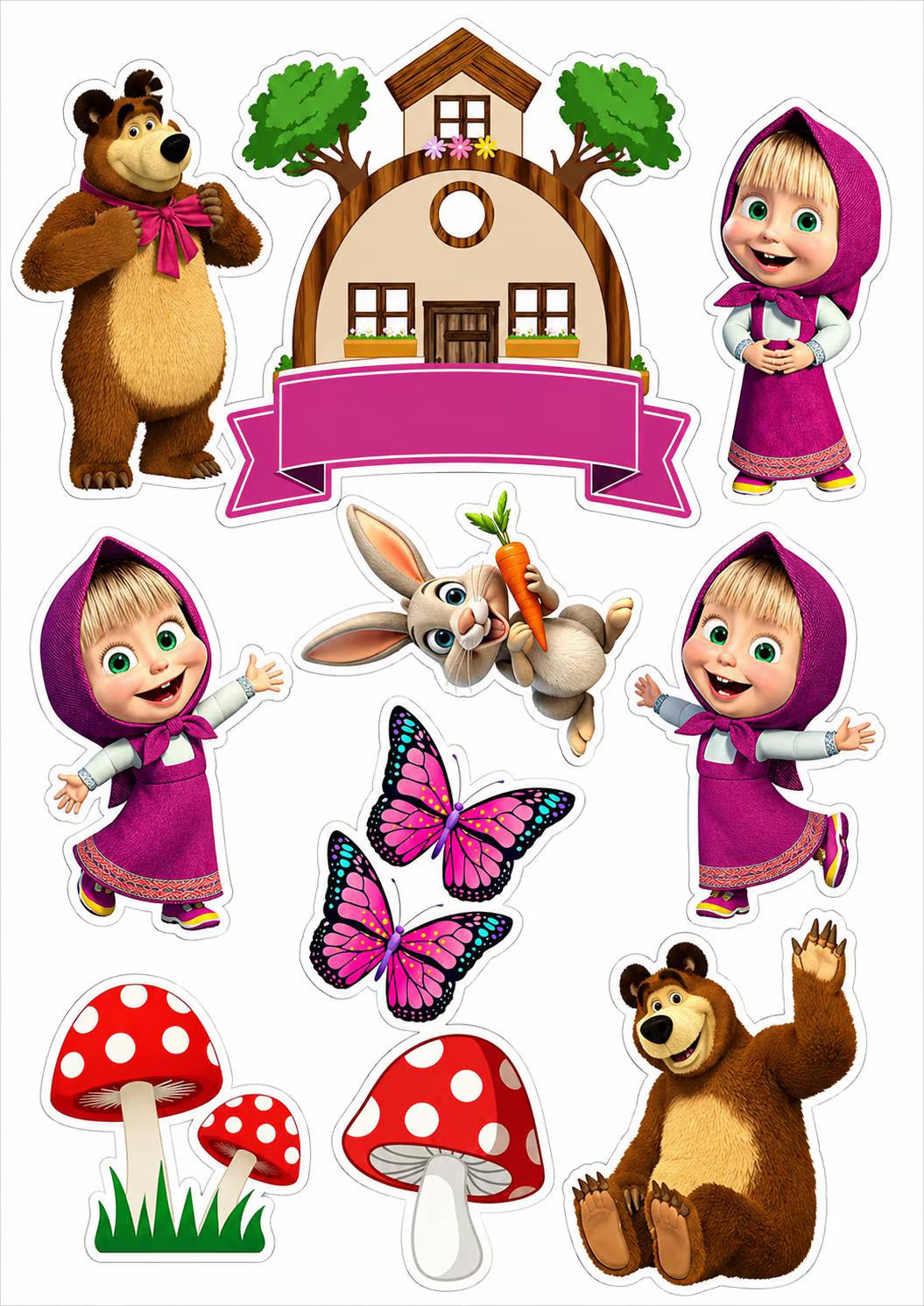 Cute girl and bear edible cake topper design 13 in wafer paper or icing sheet for birthday cakes and cupcakes.