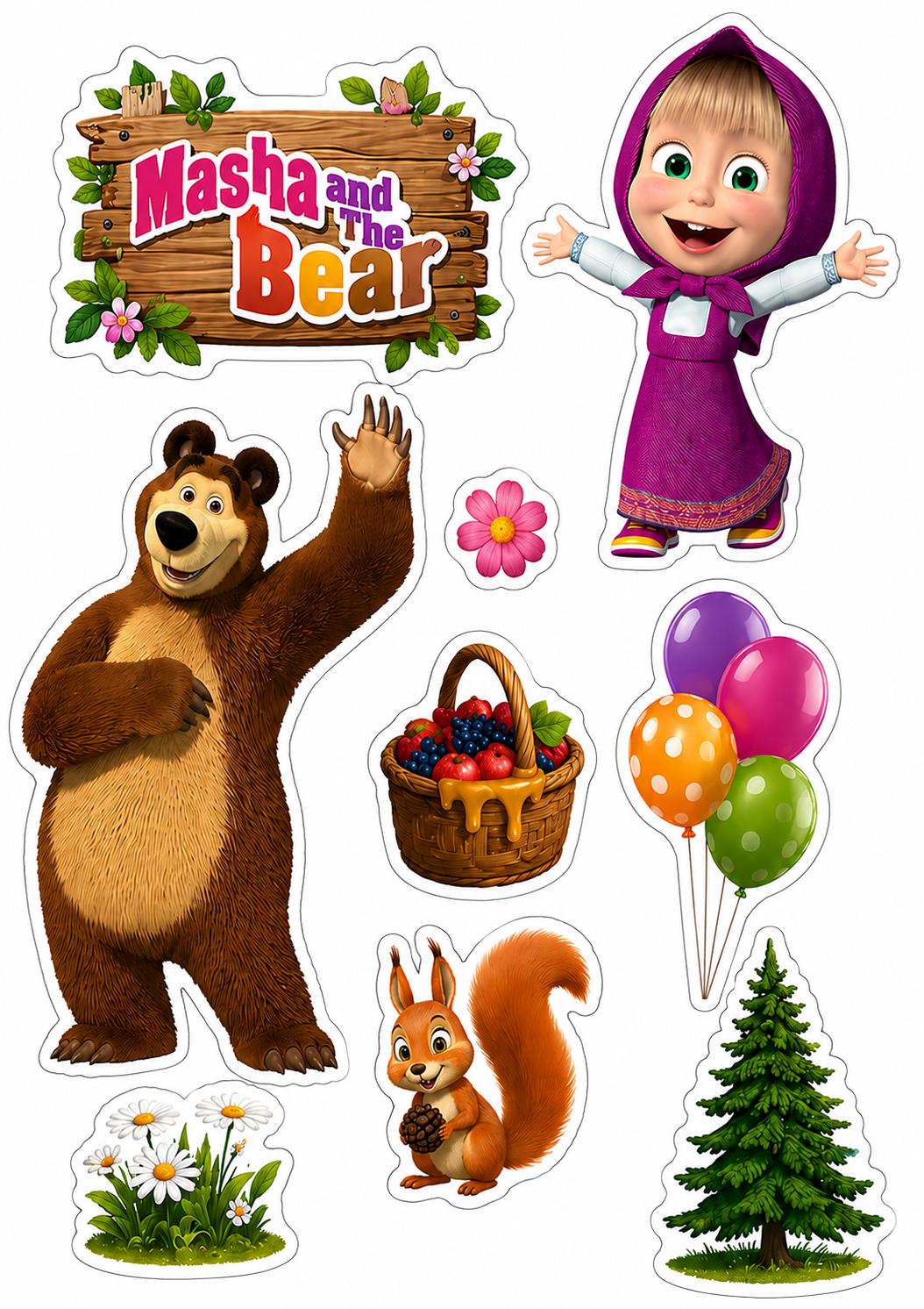 Cute girl and bear edible cake topper design 14 in wafer paper or icing sheet for birthday cakes and cupcakes.