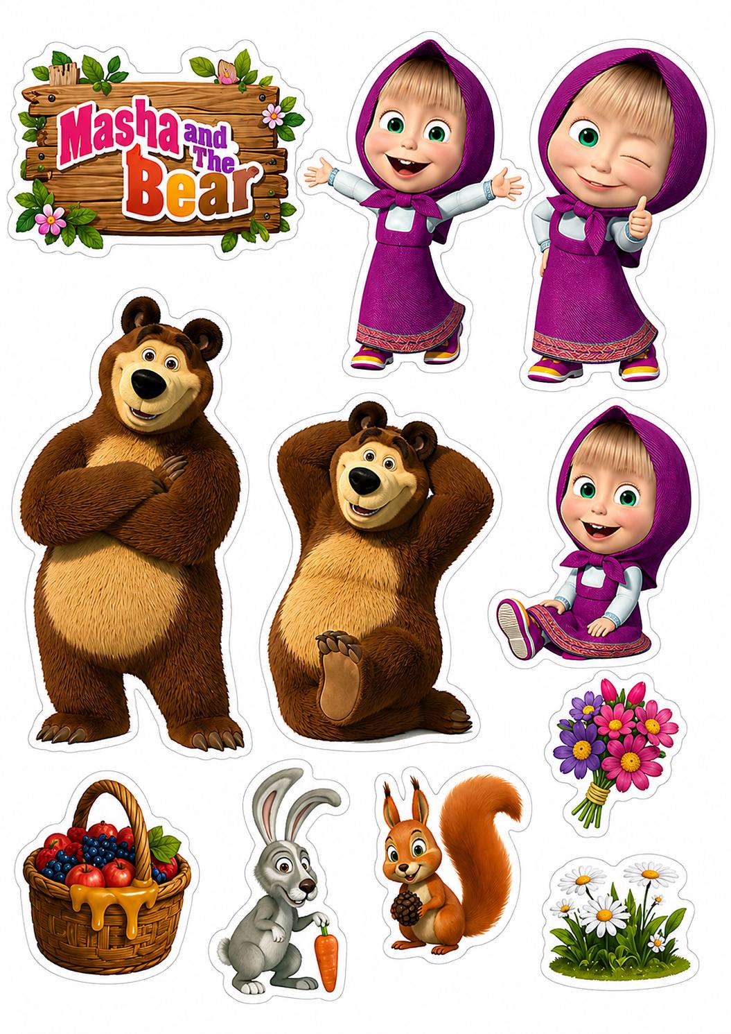 Cute girl and bear edible cake topper design 15 in wafer paper or icing sheet for birthday cakes and cupcakes.