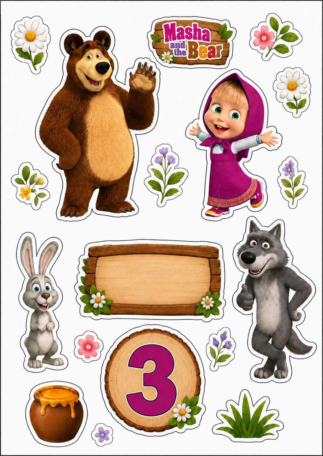 Cute girl and bear edible cake topper design 18 in wafer paper or icing sheet for birthday cakes and cupcakes.