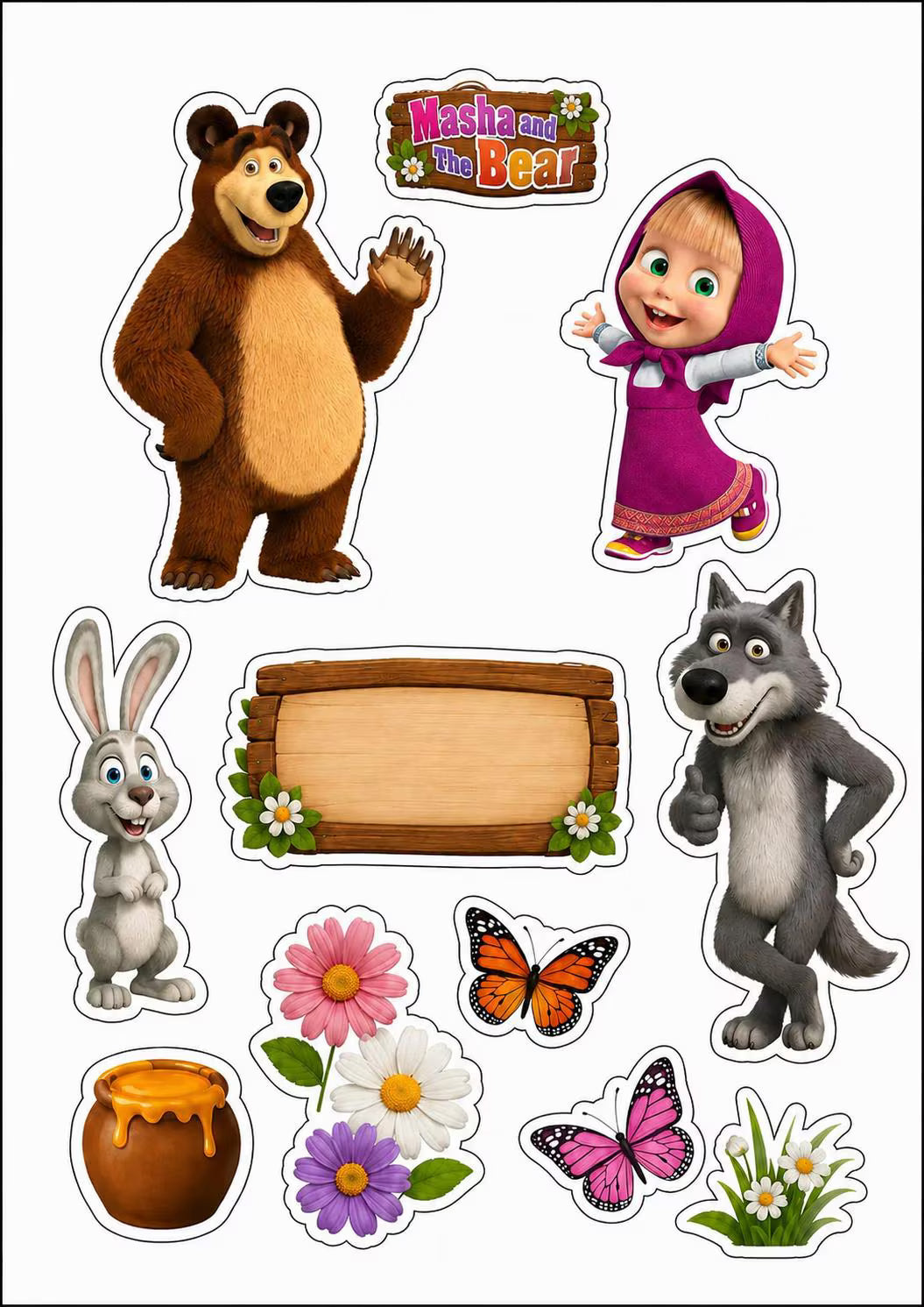 Cute girl and bear edible cake topper design 19 in wafer paper or icing sheet for birthday cakes and cupcakes.
