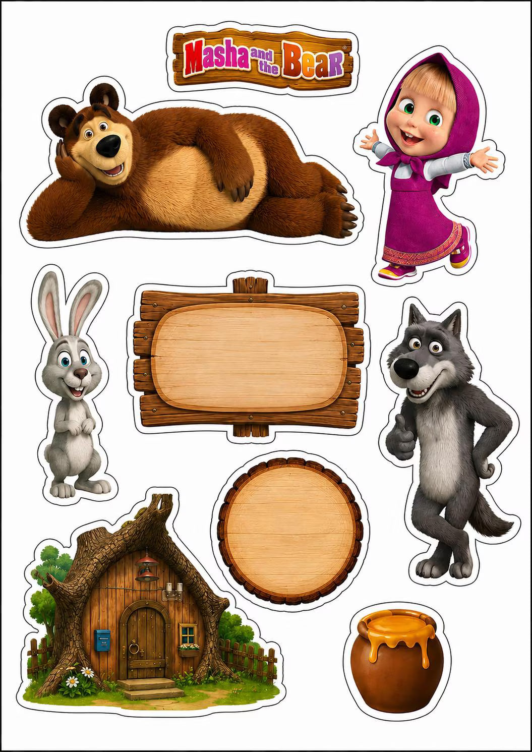 Cute girl and bear edible cake topper design 20 in wafer paper or icing sheet for birthday cakes and cupcakes.