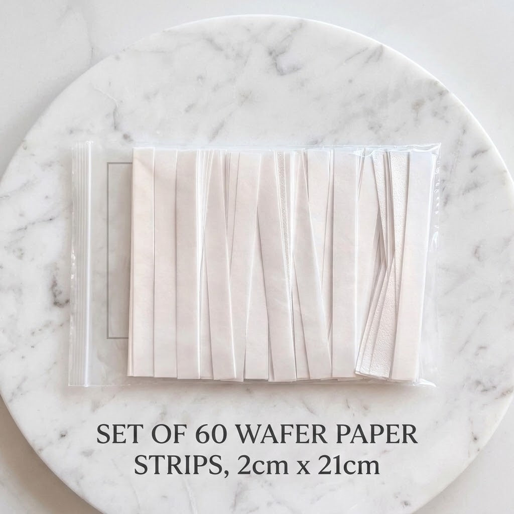 Wafer paper cake decorating strips used to create delicate layered ruffle designs