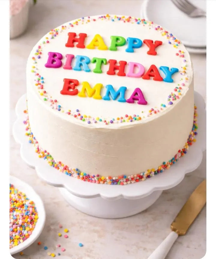 Edible fondant letters and numbers for personalized cake and cupcake decoration.