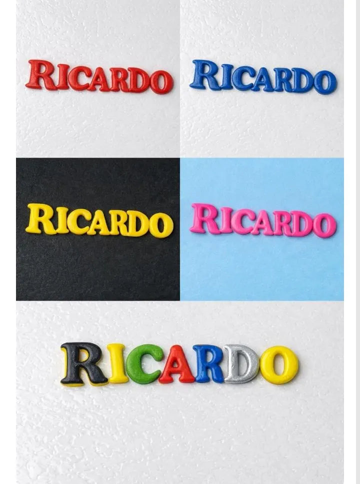 Edible fondant letters and numbers for personalized cake and cupcake decoration.