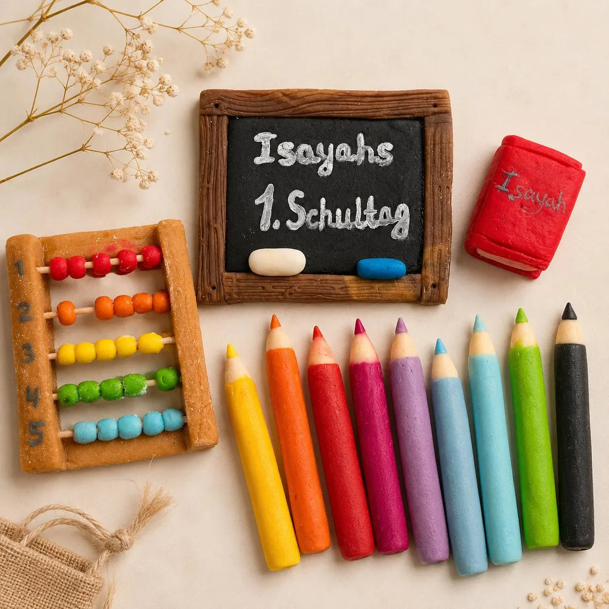 Handmade edible school-themed fondant cake decoration, image 9.