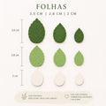 Handmade sugar leaves in green, light green and white, shown in 2 cm, 2.8 cm and 3.5 cm sizes.
