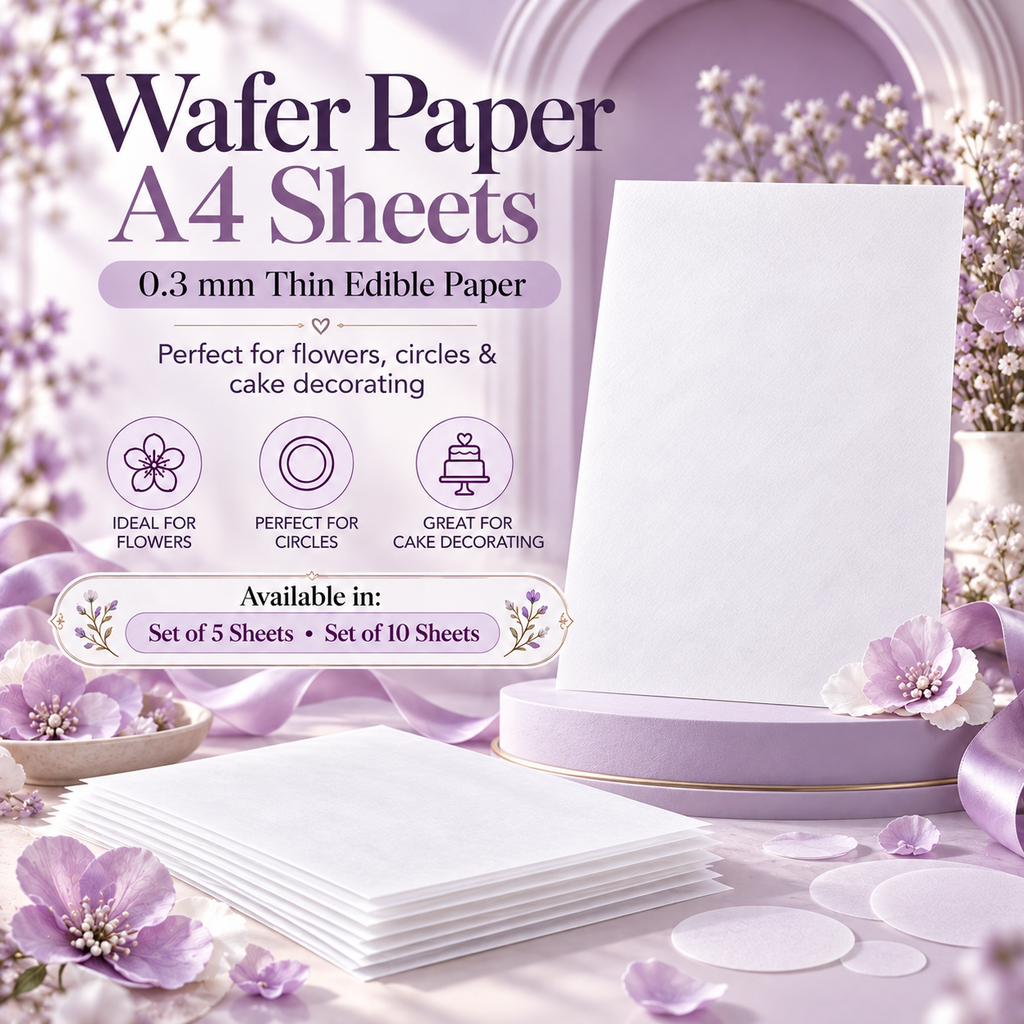 A4 wafer paper 0.3mm edible cake decorating sheets, available in packs of 5 or 10