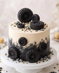 Handmade edible fondant tire cake toppers for vehicle-themed cakes, image 1.