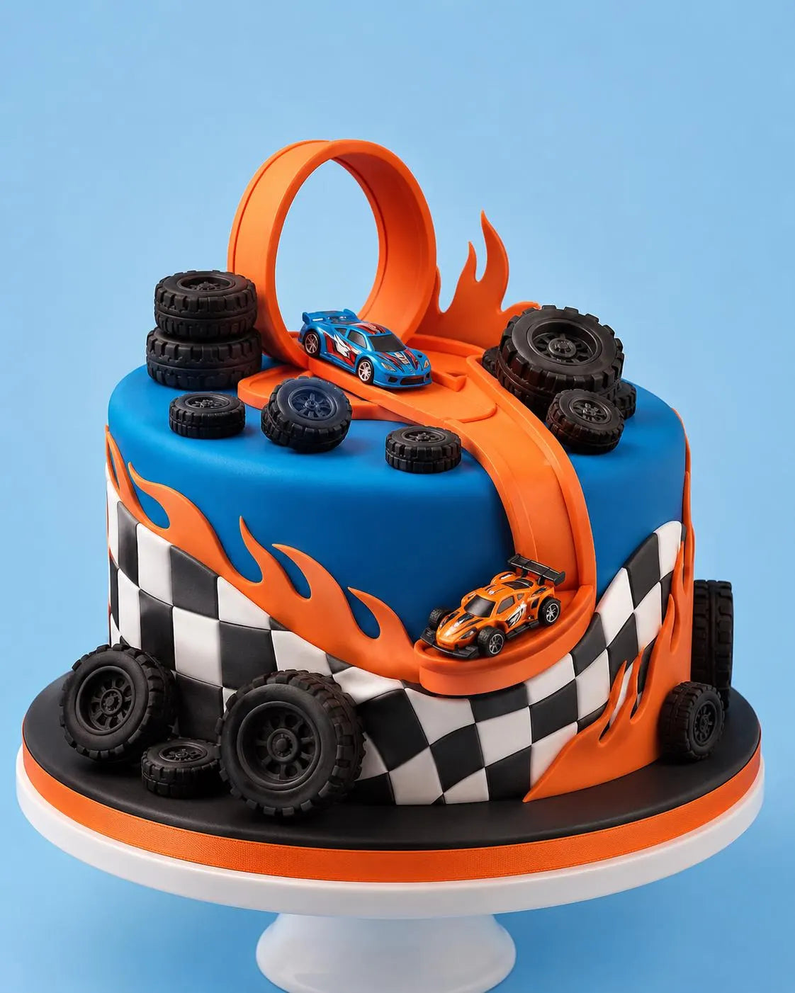Handmade edible fondant tire cake toppers for vehicle-themed cakes, image 4.