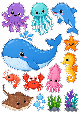 Design 2 – Under the Sea Edible Cake Toppers / Ocean Animals Cake Topper