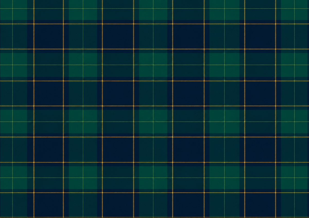 Design 2: full A4 landscape green and navy Scottish tartan edible cake wrap with gold lines