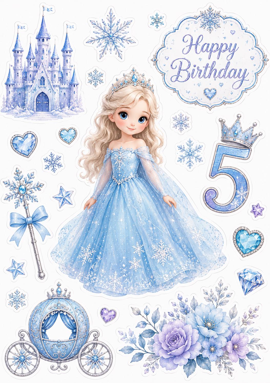 Ice princess edible cake topper design 7 in wafer paper or icing sheet for birthday cakes and cupcakes.