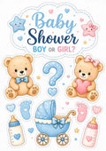 Baby shower boy or girl edible cake topper, design 1, printed on wafer paper or icing sheet.