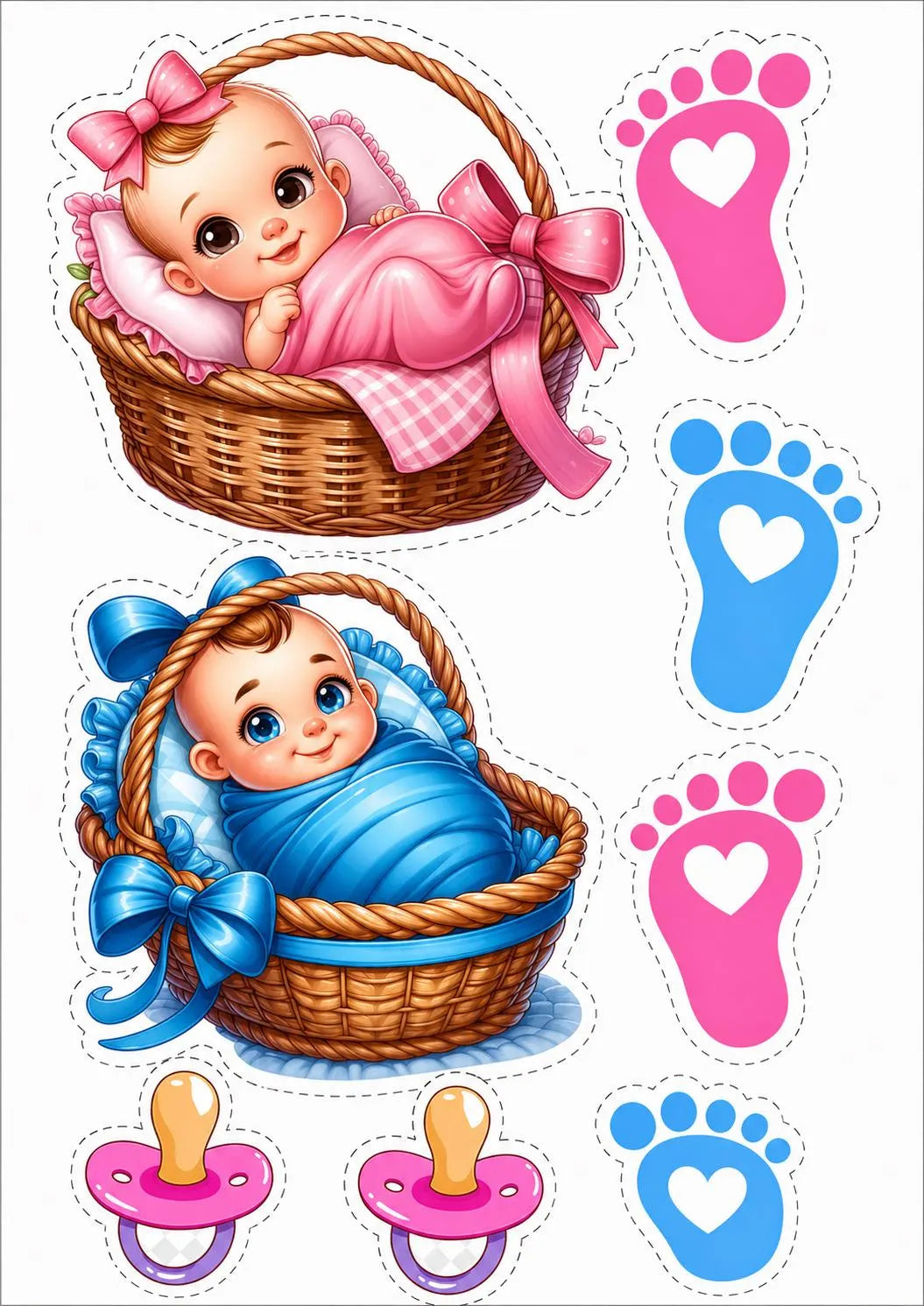 Decoración comestible para tarta de baby shower de niño o niña, diseño 5, en papel de oblea o de azúcar.