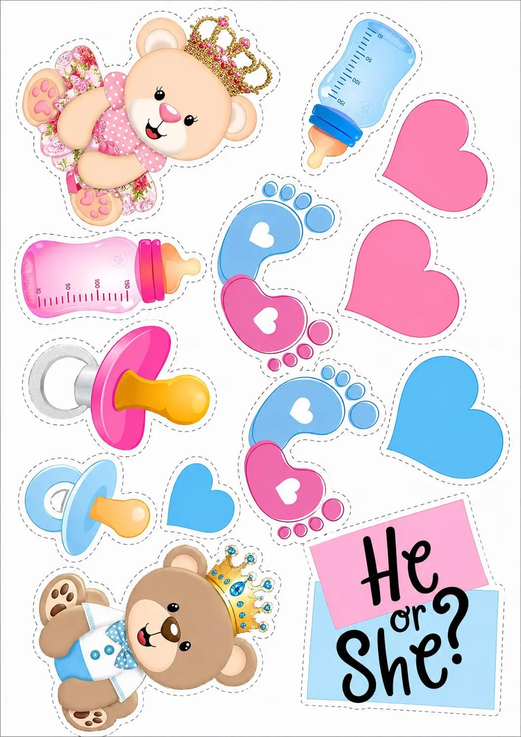 Decoración comestible para tarta de baby shower de niño o niña, diseño 13, en papel de oblea o de azúcar.