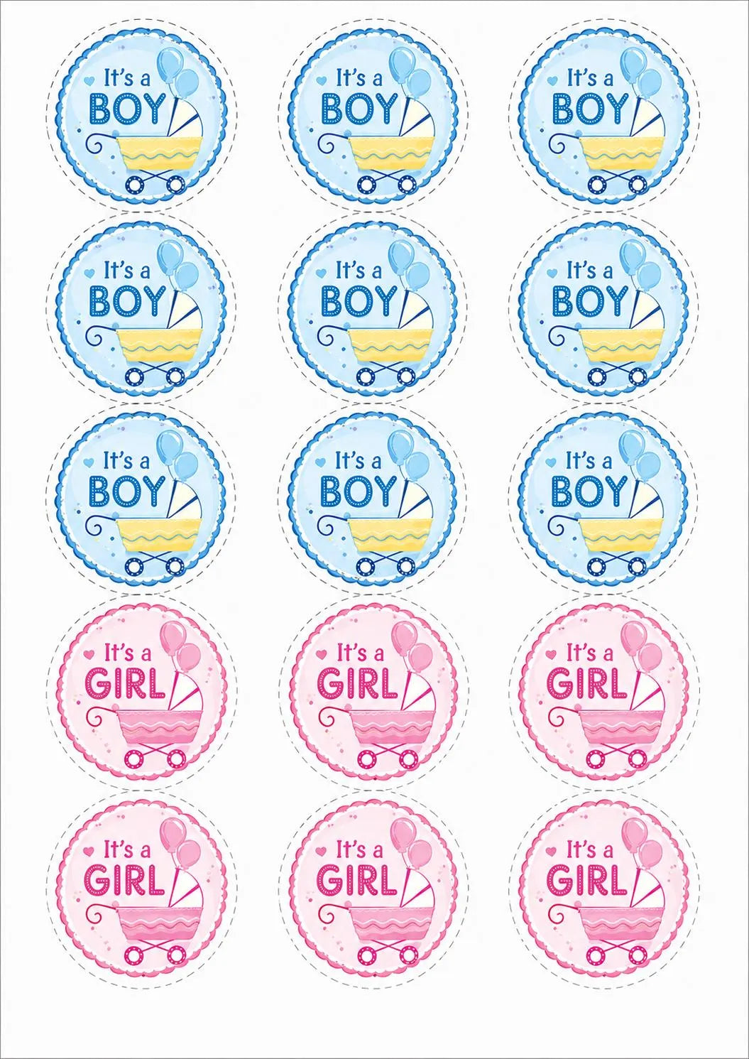 Decoración comestible para tarta de baby shower de niño o niña, diseño 12, en papel de oblea o de azúcar.