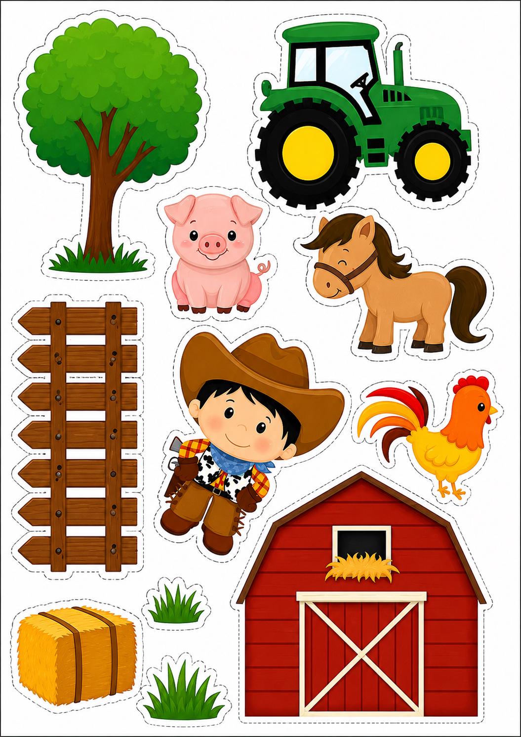 Decoración comestible de animales de granja, diseño 13, para tartas de cumpleaños de temática granjera, en papel de oblea o de azúcar.