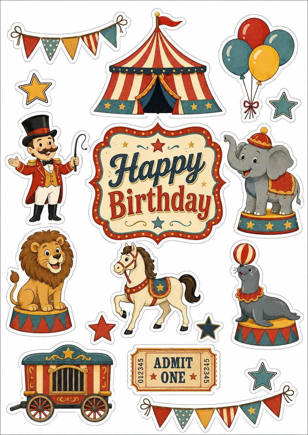 Decoración comestible para tarta de circo y payasos, diseño 1, en papel de oblea o de azúcar.