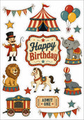 Circus and clown edible cake topper design 1 for a birthday cake, available on wafer paper or icing sheet.