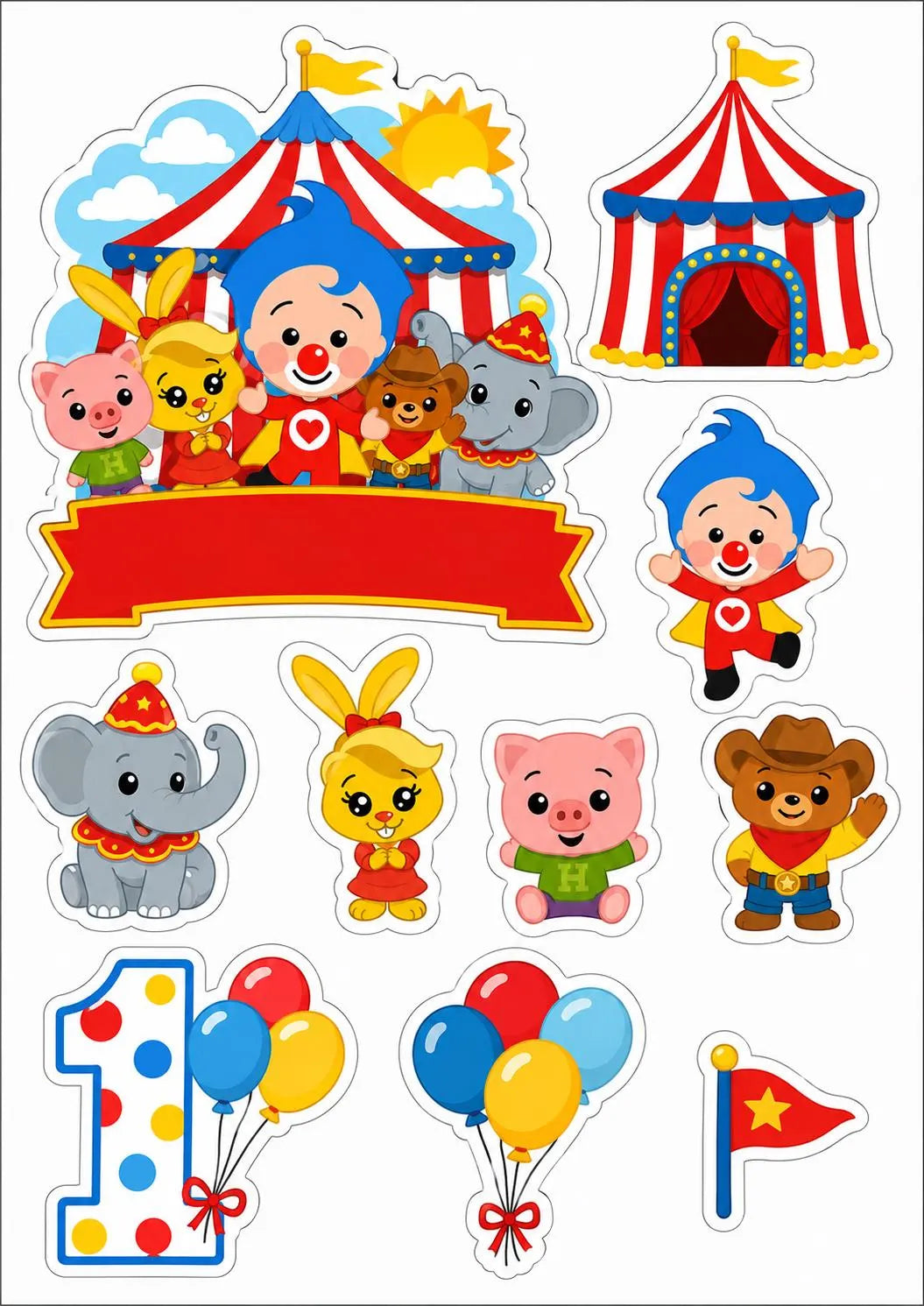 Decoración comestible para tarta de circo y payasos, diseño 2, en papel de oblea o de azúcar.