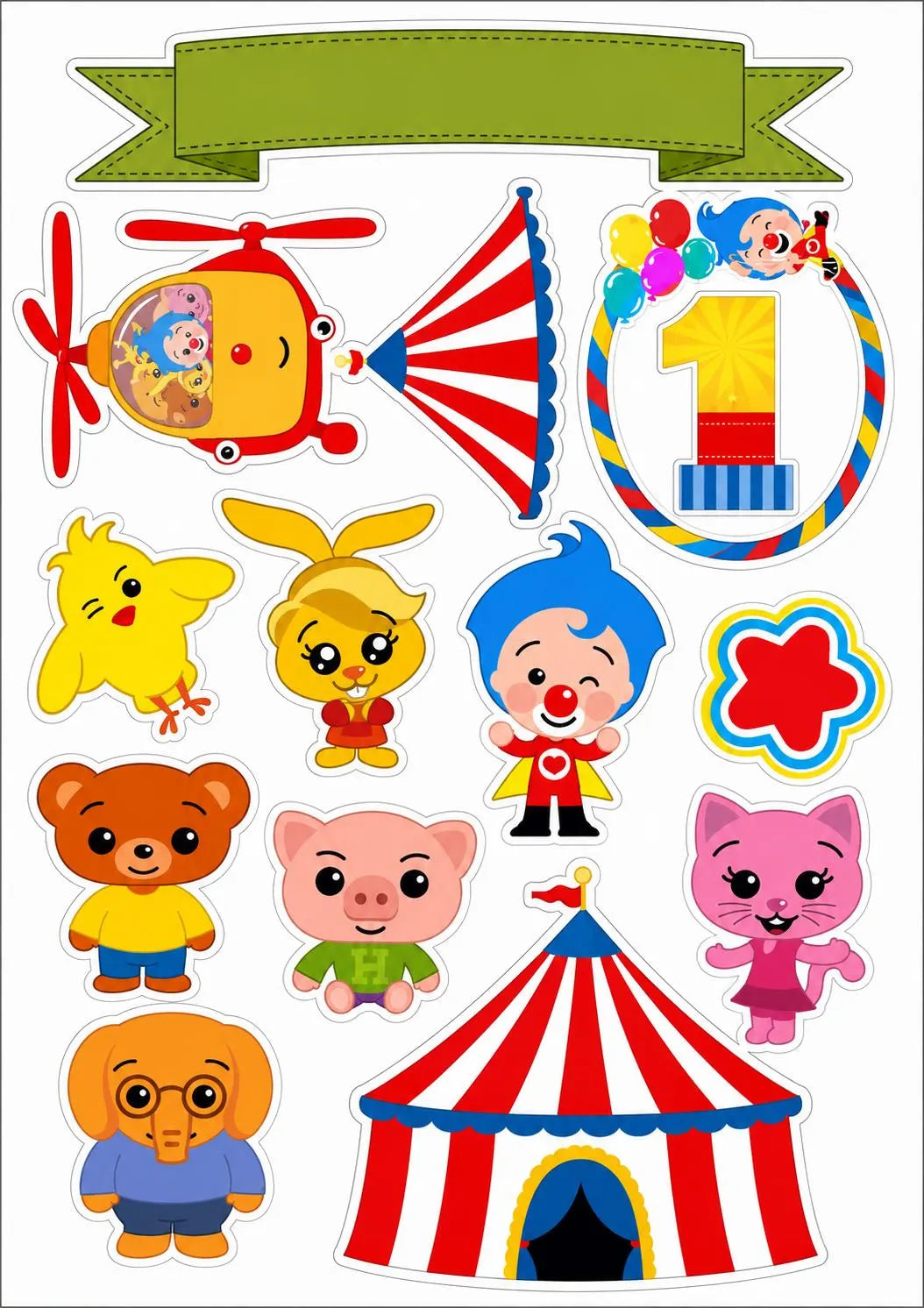 Decoración comestible para tarta de circo y payasos, diseño 4, en papel de oblea o de azúcar.